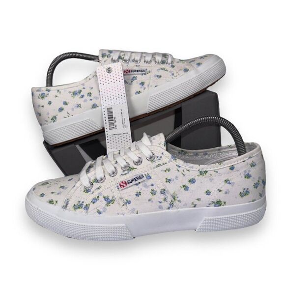 Superga 2750 Flower Print Casual Print Sneakers White / Lt. Blue Women's 10